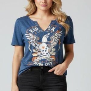 BNWOT Womens Blue Kid Rock Short Sleeve T-Shirt Top Tee sz Lg